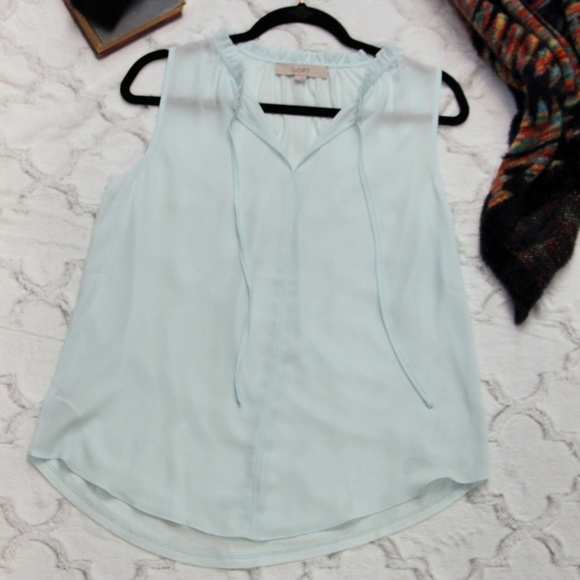 LOFT Ruffle Tie Neck Mint Sleeveless Top - Picture 1 of 4